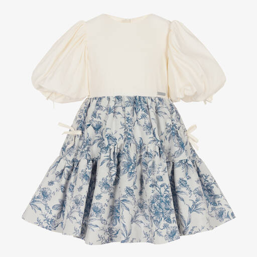 Jessie and James London-Girls Ivory & Blue Floral Jacquard Dress | Childrensalon Outlet