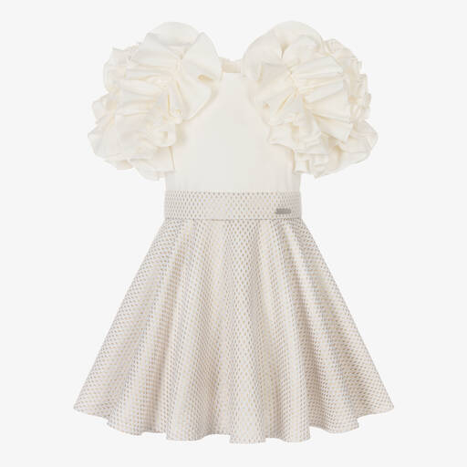 Jessie and James London-Girls Ivory Cotton Dot Jacquard Dress | Childrensalon Outlet