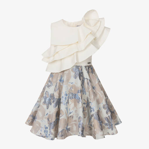 Jessie and James London-Кремовое жаккардовое платье из хлопка с цветами для девочек | Childrensalon Outlet