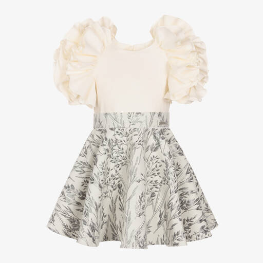 Jessie and James London-فستان قطن وجاكارد لون عاجي وفضّي | Childrensalon Outlet
