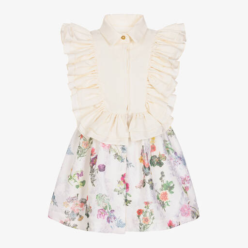 Jessie and James London-Girls Ivory Floral Brocade Dress | Childrensalon Outlet