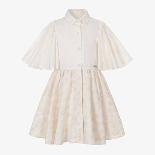 Jessie and James London-Girls Ivory & Gold Floral Jacquard Dress | Childrensalon Outlet