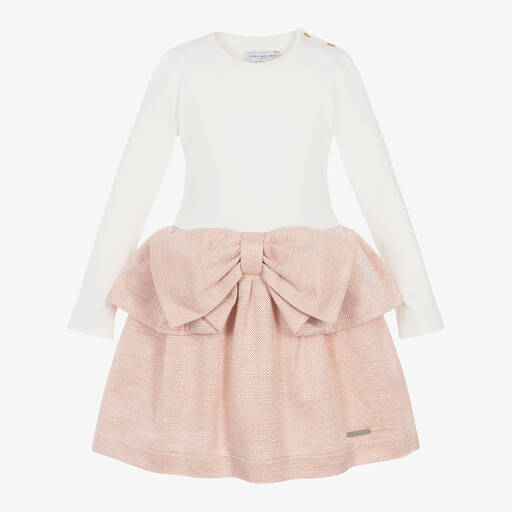 Jessie and James London-Girls Ivory Jersey & Pink Jacquard Dress | Childrensalon Outlet