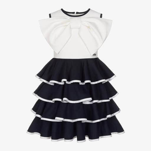 Jessie and James London-Кремово-синее платье из хлопка с бантом для девочек | Childrensalon Outlet