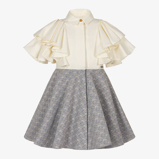 Jessie and James London-فستان بكشكش جاكار لون عاجي | Childrensalon Outlet