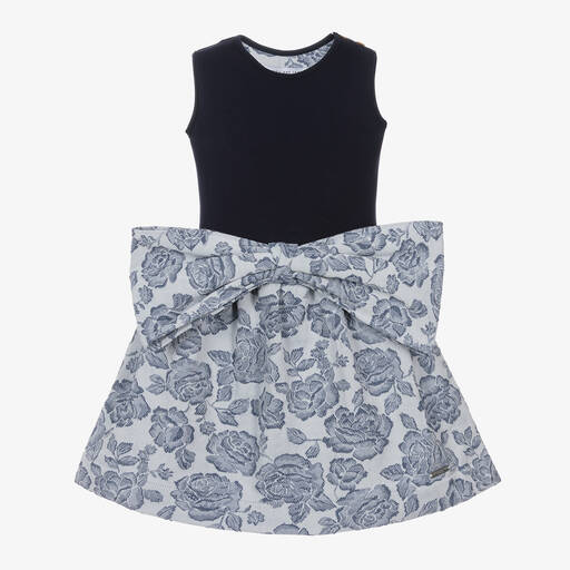 Jessie and James London-Синее жаккардовое платье с цветами | Childrensalon Outlet