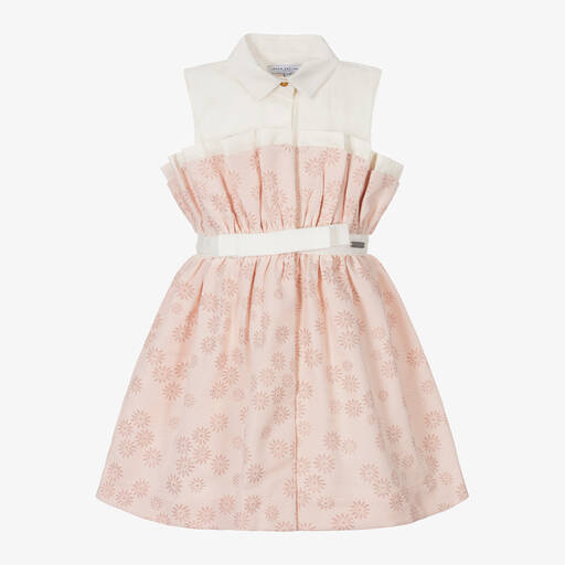 Jessie and James London-فستان قطن تويل وجاكارد لون عاجي بطبعة ورود | Childrensalon Outlet