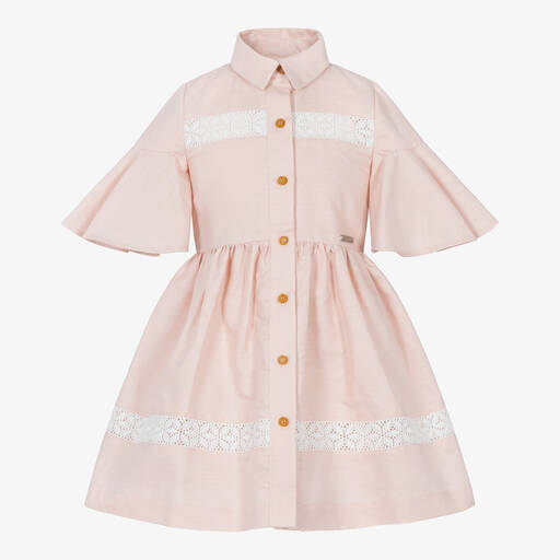 Jessie and James London-Girls Pink Cotton Lace Trim Dress | Childrensalon Outlet