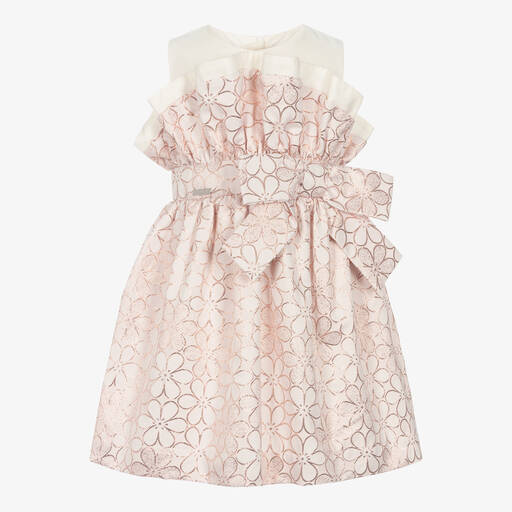 Jessie and James London-Girls Pink & Gold Floral Cotton Dress | Childrensalon Outlet