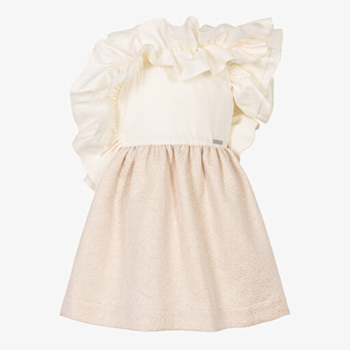 Jessie and James London-Girls Pink & Ivory Jacquard Ruffle Dress  | Childrensalon Outlet