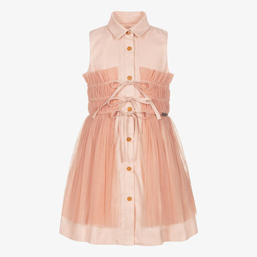 Jessie and James London-Girls Pink Ruched & Tie-Waisted Dress | Childrensalon Outlet