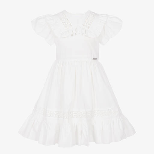 Jessie and James London-Girls White Cotton Cutwork Dress | Childrensalon Outlet