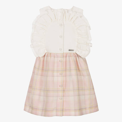 Jessie and James London-Girls White & Pink Check Linen Dress | Childrensalon Outlet