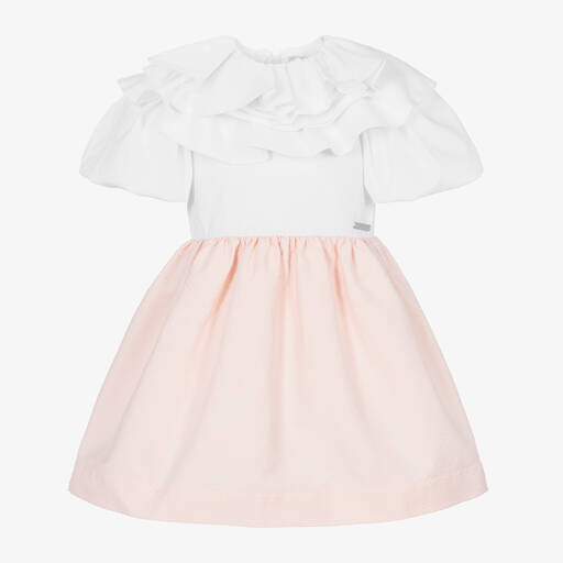 Jessie and James London-Girls White & Pink Puffed Sleeve Dress | Childrensalon Outlet