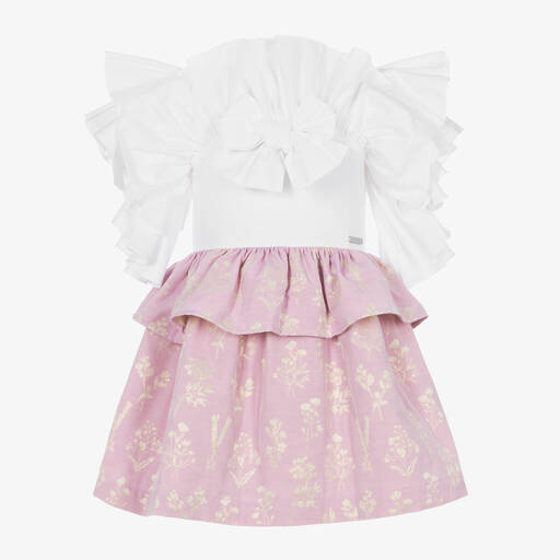 Jessie and James London-Girls White & Purple Ruffle Dress | Childrensalon Outlet