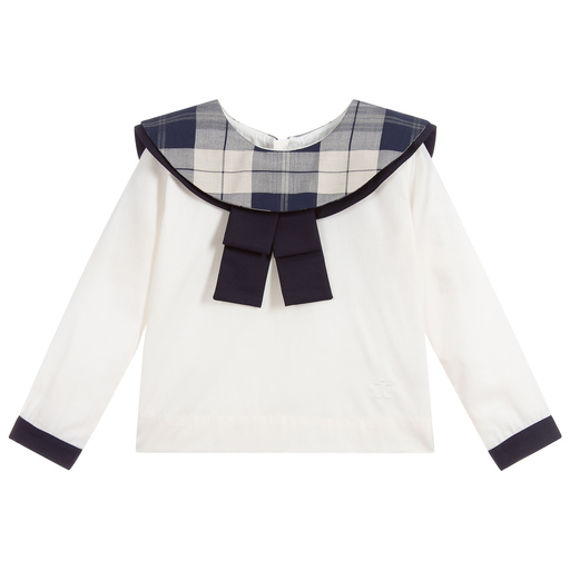 Jessie and James London-Ivory & Blue Cotton Blouse | Childrensalon Outlet