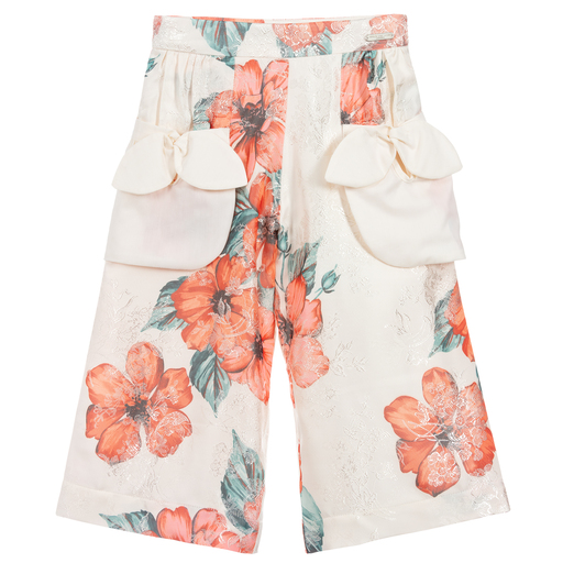 Jessie and James London-Ivory Floral Viscose Trousers | Childrensalon Outlet