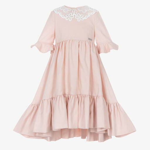 Jessie and James London-Pink Guipure Lace Collar Cotton Dress | Childrensalon Outlet