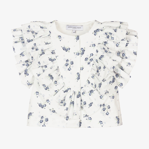 Jessie and James London-White & Blue Floral Blouse | Childrensalon Outlet