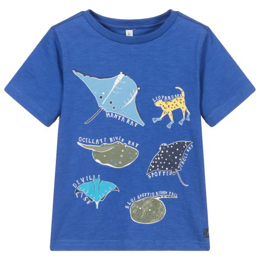 Joules-Blaues Baumwoll-T-Shirt mit Fisch-Print | Childrensalon Outlet