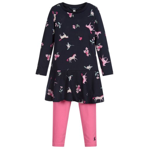 Joules-Ensemble robe rose et bleu en coton | Childrensalon Outlet