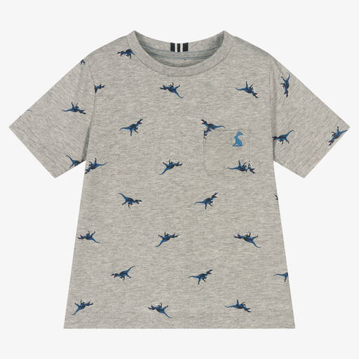 Joules-Boys Grey Cotton Dinosaur Print T-Shirt | Childrensalon Outlet