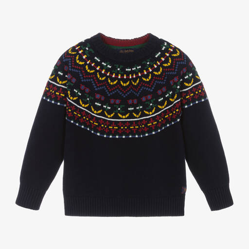 Joules-Pull bleu à motif jacquard garçon | Childrensalon Outlet