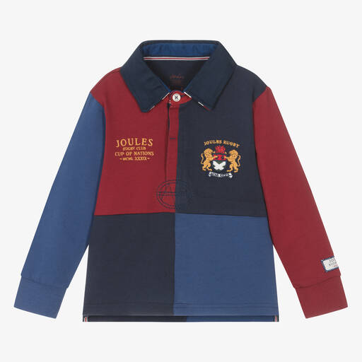 Joules-Boys Red & Blue Colourblock Rugby Top | Childrensalon Outlet