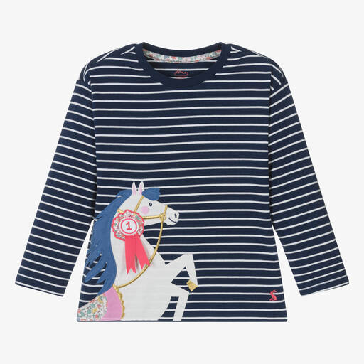 Joules-Blau gestreiftes Pferde-Baumwolltop | Childrensalon Outlet