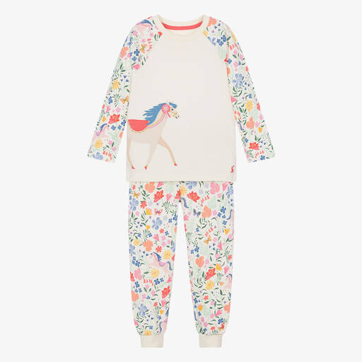 Joules-Elfenbeinfarbener Baumwoll-Schlafanzug mit Pferdemotiv für Mädchen | Childrensalon Outlet