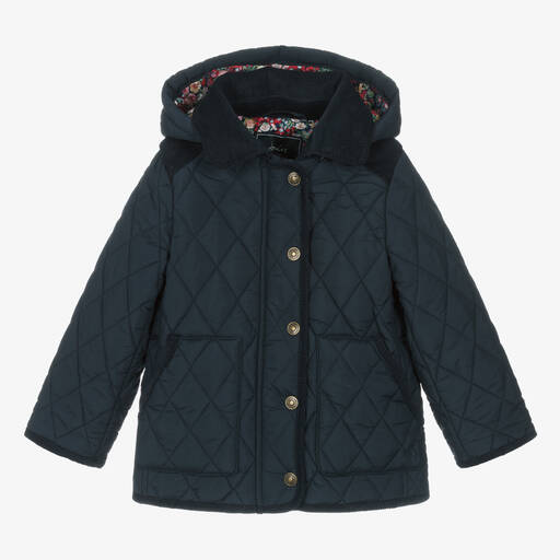 Joules-Girls Navy Blue Quilted Hooded Coat | Childrensalon Outlet