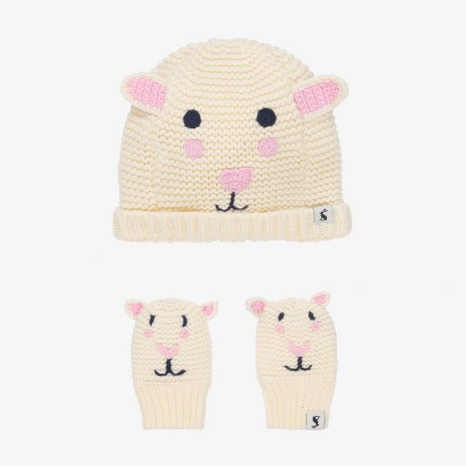 Joules-Кремовая шапка с варежками-овечками для малышей | Childrensalon Outlet