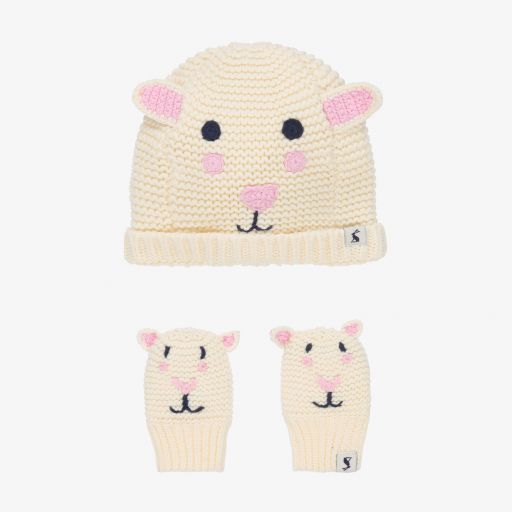 Joules-Elfenbeinfarbenes Schaf-Babymützen-Set | Childrensalon Outlet