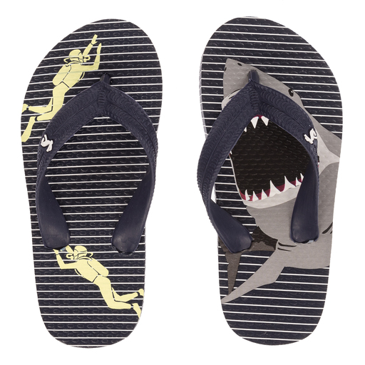 Joules-Navyblaue Flip-Flops mit Hai-Print | Childrensalon Outlet