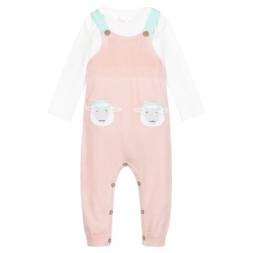 Joules-Pinkes Strick-Latzhosen-Set | Childrensalon Outlet