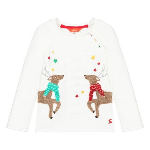 Joules-White Reindeer Sweater | Childrensalon Outlet