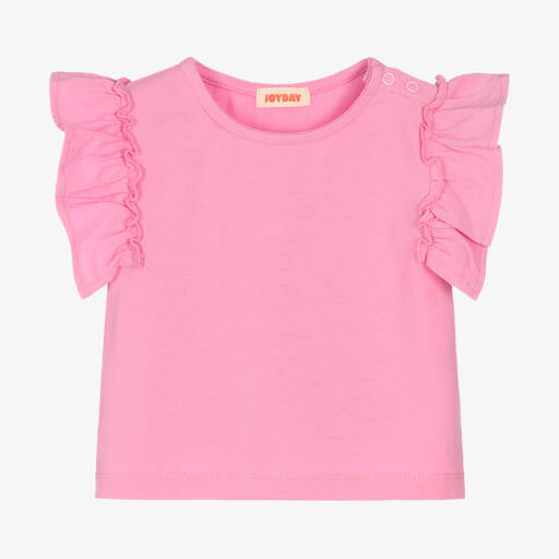 Joyday-Baby Girls Pink Cotton Frill T-Shirt | Childrensalon Outlet