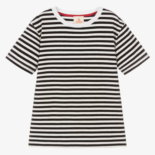 Joyday-Черно-белая футболка из хлопка в бретонскую полоску | Childrensalon Outlet
