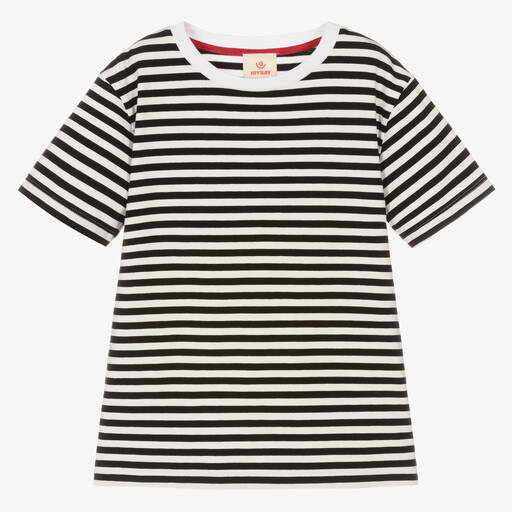 Joyday-Black & White Breton Striped Cotton T-Shirt | Childrensalon Outlet