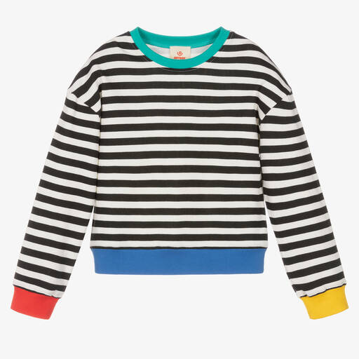 Joyday-Girls Black Striped Cotton Sweatshirt | Childrensalon Outlet