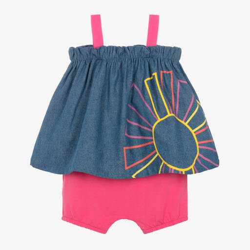 Joyday-Girls Blue Chambray Frill Ensemble | Childrensalon Outlet
