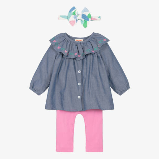 Joyday-Girls Chambray and Pink Legging Set | Childrensalon Outlet
