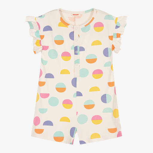 Joyday-Girls Ivory & Pink Cotton Circles Playsuit | Childrensalon Outlet