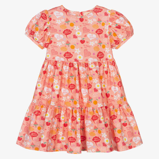 Joyday-Korallenrosa Baumwollkleid mit Kritzelei | Childrensalon Outlet