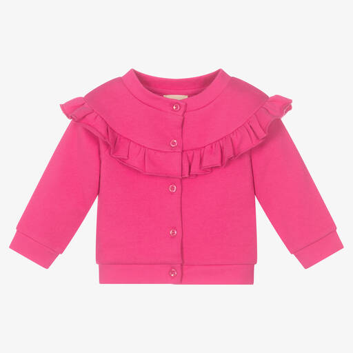 Joyday-Girls Pink Cotton Ruffle Cardigan | Childrensalon Outlet