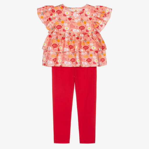 Joyday-Girls Pink & Red Cotton Doodle Leggings Set | Childrensalon Outlet