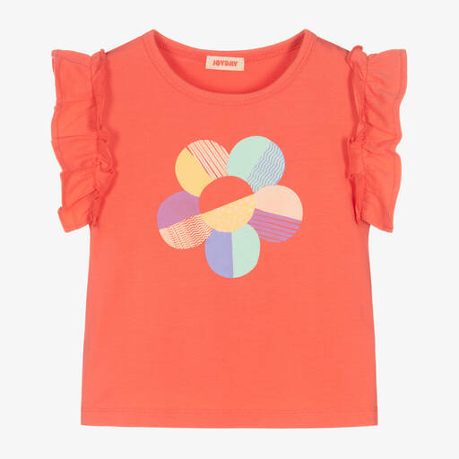 Joyday-Girls Red Cotton Frill T-Shirt | Childrensalon Outlet