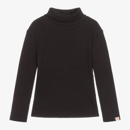 Joyday-Girls Ribbed Black Roll Neck Top | Childrensalon Outlet