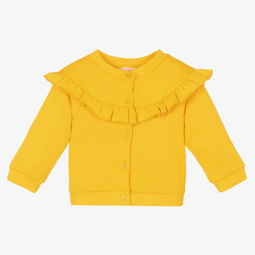 Joyday-Girls Yellow Cotton Ruffle Cardigan | Childrensalon Outlet