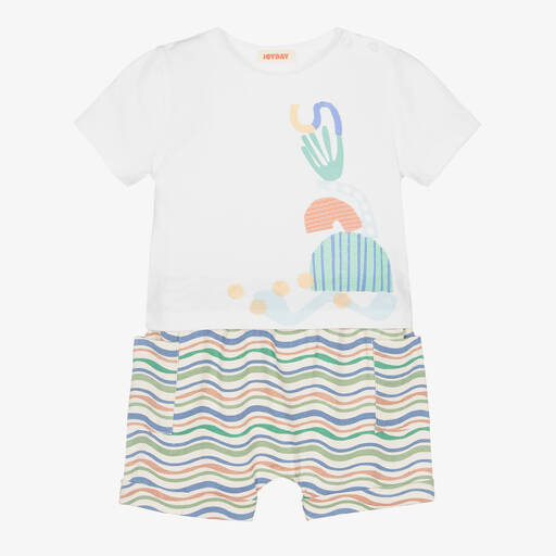 Joyday-Ensemble short en coton blanc et bleu | Childrensalon Outlet